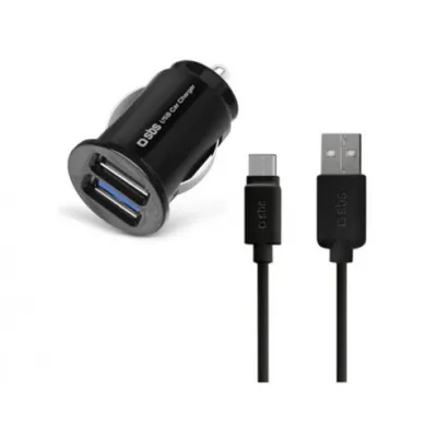 Car charger kit SBS Car KIT 2 USB 2.1A with Type-C cable TEKITCARC2U2A