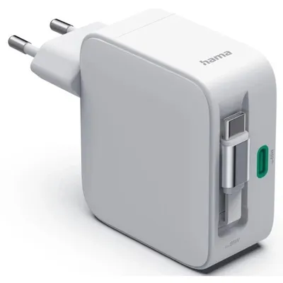GaN fast charger Hama 2x USB-C with extendable cable 201957 65W