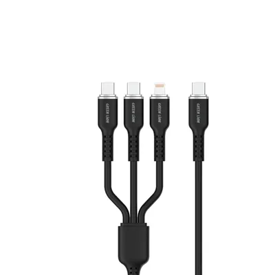 Cable Green 3 in 1 Silicone Cable USB-C to USB-Cx2 & Lightning 60W 1
