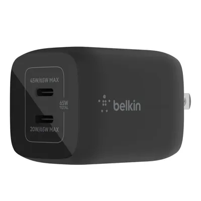 Fast charger Belkin Dual USB-C PD GaN WCH013VFBK 65W