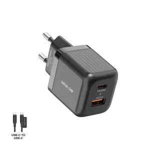 Lion Ultra Compact GaN Wall Charger 2 Port EU Pin PD20W QC3.0 with Type-C to Type-C Cable 20W