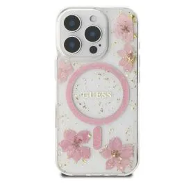 Case iPhone 16 Pro Guess Magsafe Hard Resin Flowers Design