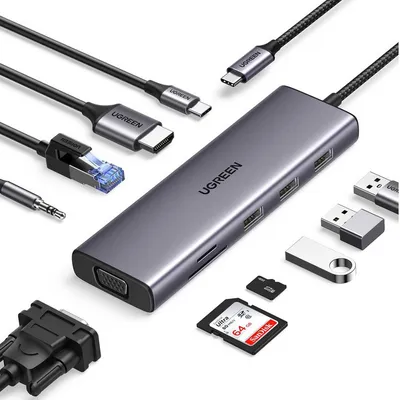USB-C multiport HUB with LAN UGREEN 15601 USB 3.0 Type-C to HDMI and VGA adapter with PD LAN