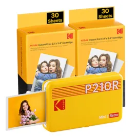 Portable Photo Printer KODAK Mini Shot 2 Retro P210RY 2.1x3.4 +60 Sheets Bundle