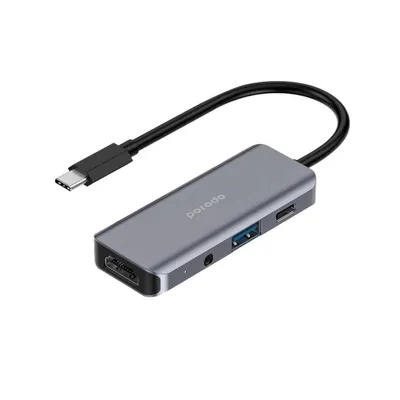 Hub Porodo 4 in 1 HDMI Type-c Hub PD 100W USB 3.5mm Aux