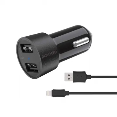 Автомобильное зарядное устройство Porodo PD-M8J622L 3,4A с кабелем Lightning 4 ft