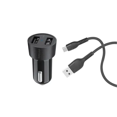 Car charger Porodo Dual USB 3.4A With Type-C Cable