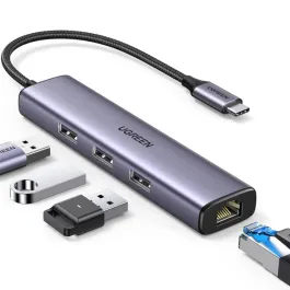 Adapter UGREEN USB-C to 3xUSB3.0 RJ45 1000M Ethernet 60600