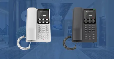 Compact hotel IP phone Grandstream GHP620 2 lines 2 SIP accounts One 10 sps Ethernet ports USB Type-C port for charging external devices PoE No PSU included