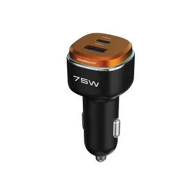 Car charger Powerology Port USB A+C with C to L MFi cable 75W