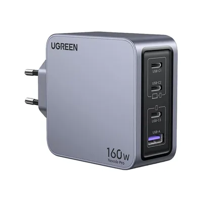 Charger UGREEN Nexode Pro 4 port GaN Fast Charger Set EU 25877 220V to 3 USB-C and one USB-A 5V 160Wt Charger 160W