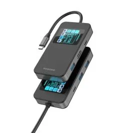 Hub Porodo 6-In-1 Multi-Port USB-C Hub with Smart Digital Display PDTC630