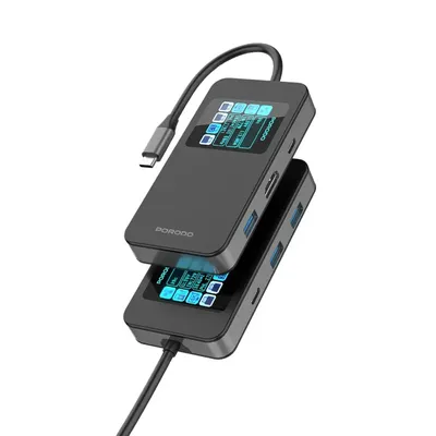 Multi-port USB-C hub Porodo 6In1 Multi-Port USB-C Hub with Smart Digital Display
