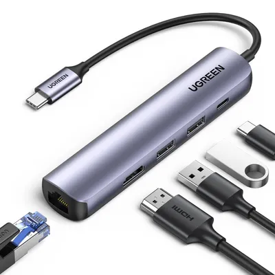 USB-C բազմապորտ HUB LAN-ով UGREEN 45000 USB 3.0 Type-C-ից HDMI ադապտեր PD LAN-ով