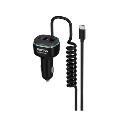 Car charger Powerology Dual Port with Type-C to Type-C cable 130W