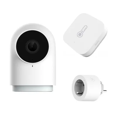 Set AQARA: Camera Hub G2H Pro, Smart Plug SP-EUC01, Temperature Humidity Sensor T1