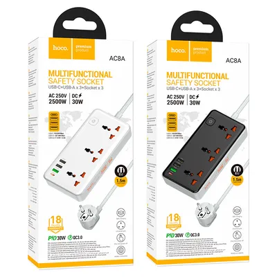 AC8A 2500W USB Type-C Extension Socket